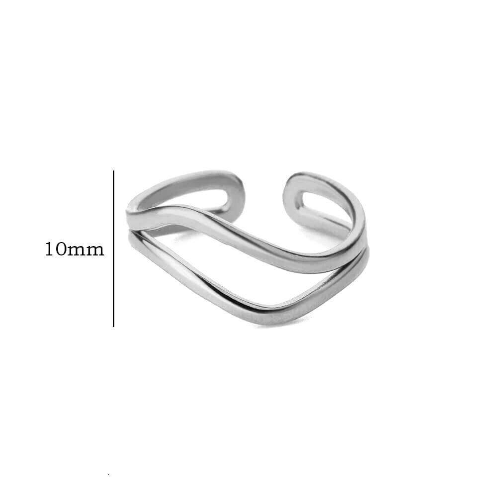 Hollow Double Layer Line Stainless Steel Rings For Women Men Opening Adjustable Gold Color Ring Wedding Fashion Jewelry Gift XJ260127
