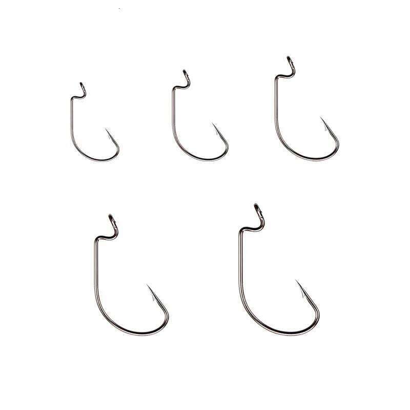 50pcs Wide Worm Carbon Steel Offset Fishhook Bass Barbed Carp Hook Accessories Gear Fishing Tackle Z260128