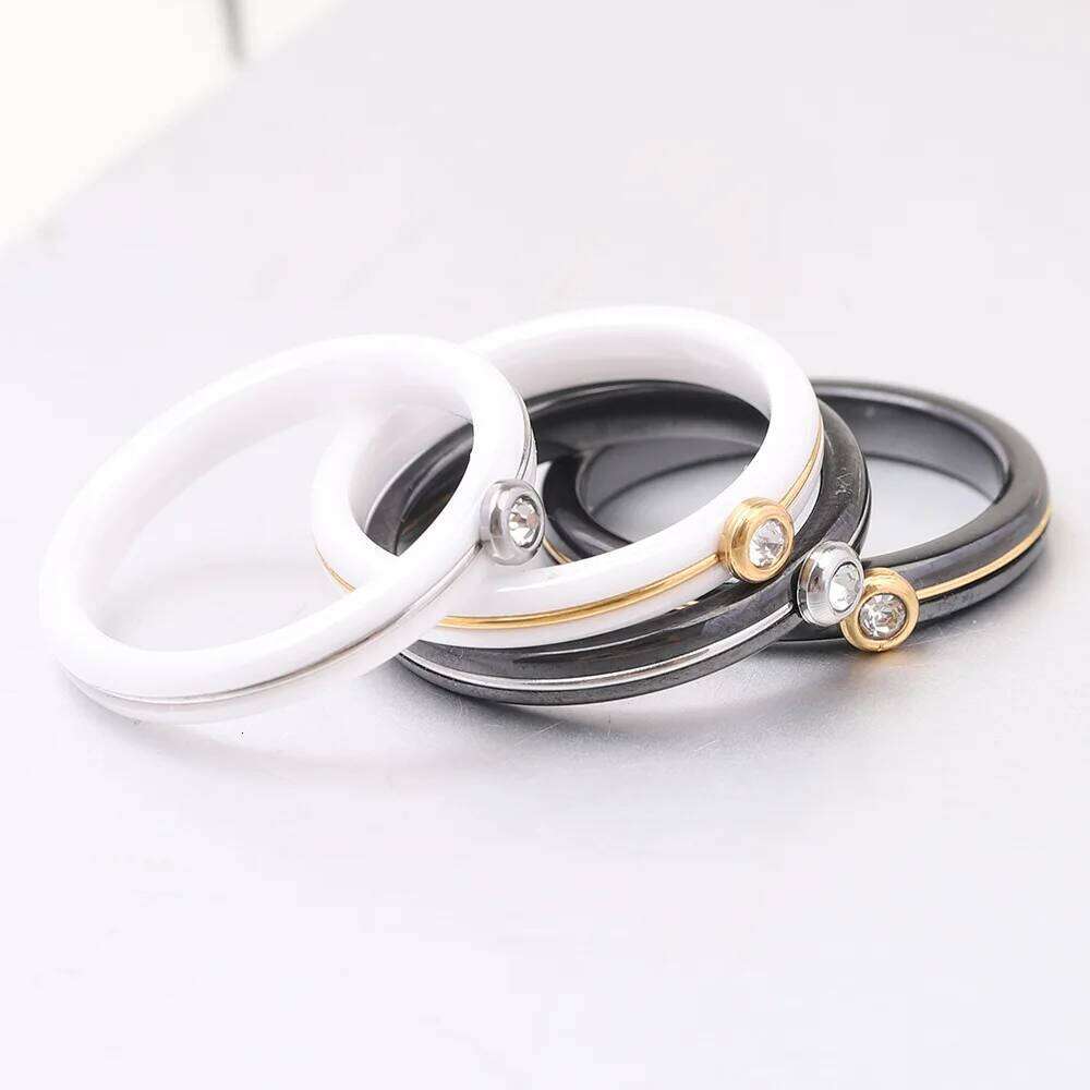 HNSP 4MM luxury Zircon Ceramic Black White Ring For Women Finger Jewelry Accessories XJ260127