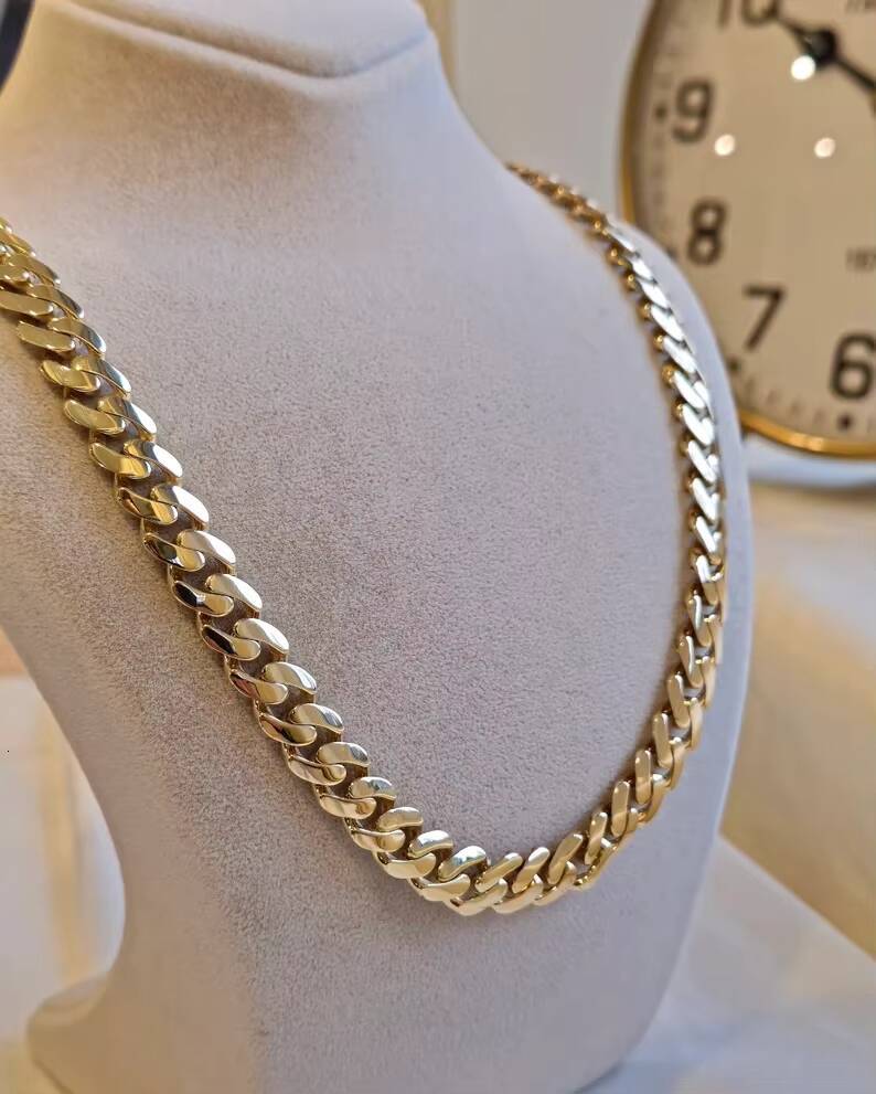 14k Solid Gold Miami Cuban Chunky Chain Necklace for Mens Fashion Jewelry Link Chain Heavy Gold Chain
