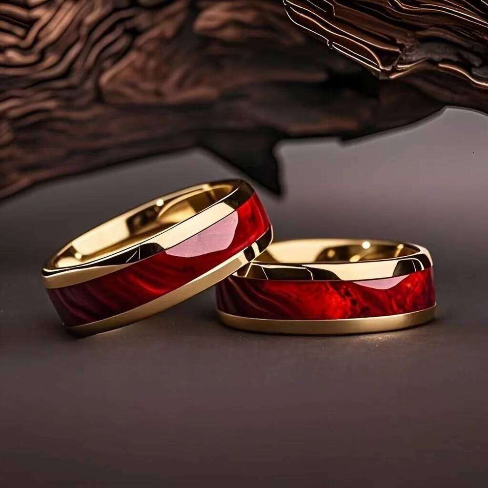 8MM Fashion Men Women Red Stainless Rings Unique Wedding Engagement Band Jewelry Party Unisex Steel Ring Accessories XJ260127