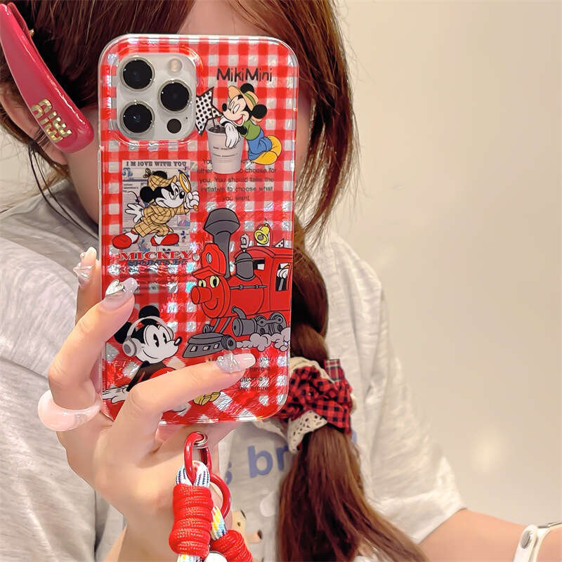 Compatible with Apple 14 Max Phone Case iPhone 15 Cute Red Plaid Mickey Mouse 16 Pro Niche New S260128