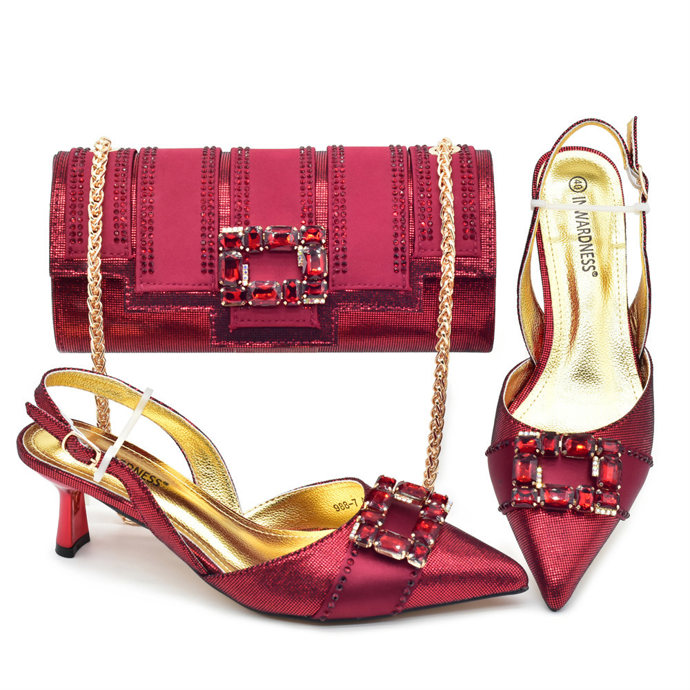 Style Diamond-Studded Pointed Toe Chunky Shoes with Evening Bag Set Italian Fashion Rhinestone Evening Outfit 260127 - view 4