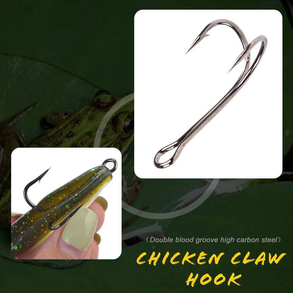 FTK 20PCS High Carbon Steel Duple 1/2/4/6/8# Double Fishing Hooks Barbed Carp Fishhook For Soft Worm Lure Z260128