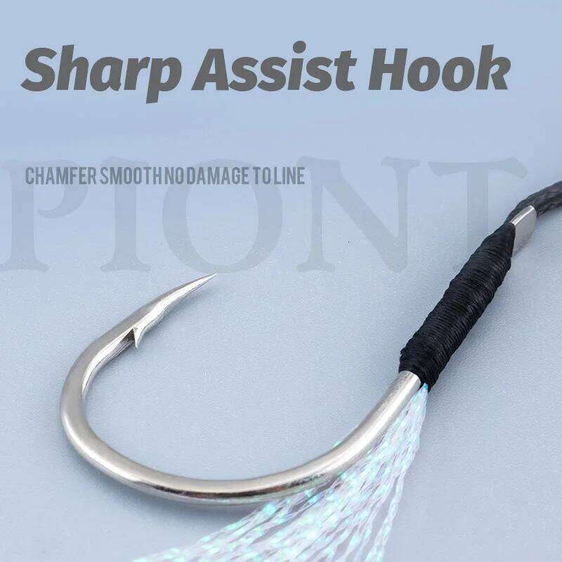 Cast Jig Sharp Assist Hook High Carbon Steel Angle Barbed Thread Feather Fishing Tackle Ring Jigging Tool Pesca Lure Fishhook Z260128