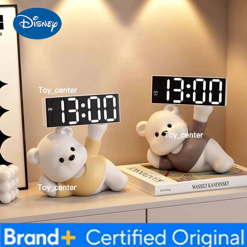 Disney Home Decor Creative Alarm Clock Bear Statue Desktop Ornaments Bedroom Luminous Animal Sculpture Art Ornament Cute Birthday Gift H260128