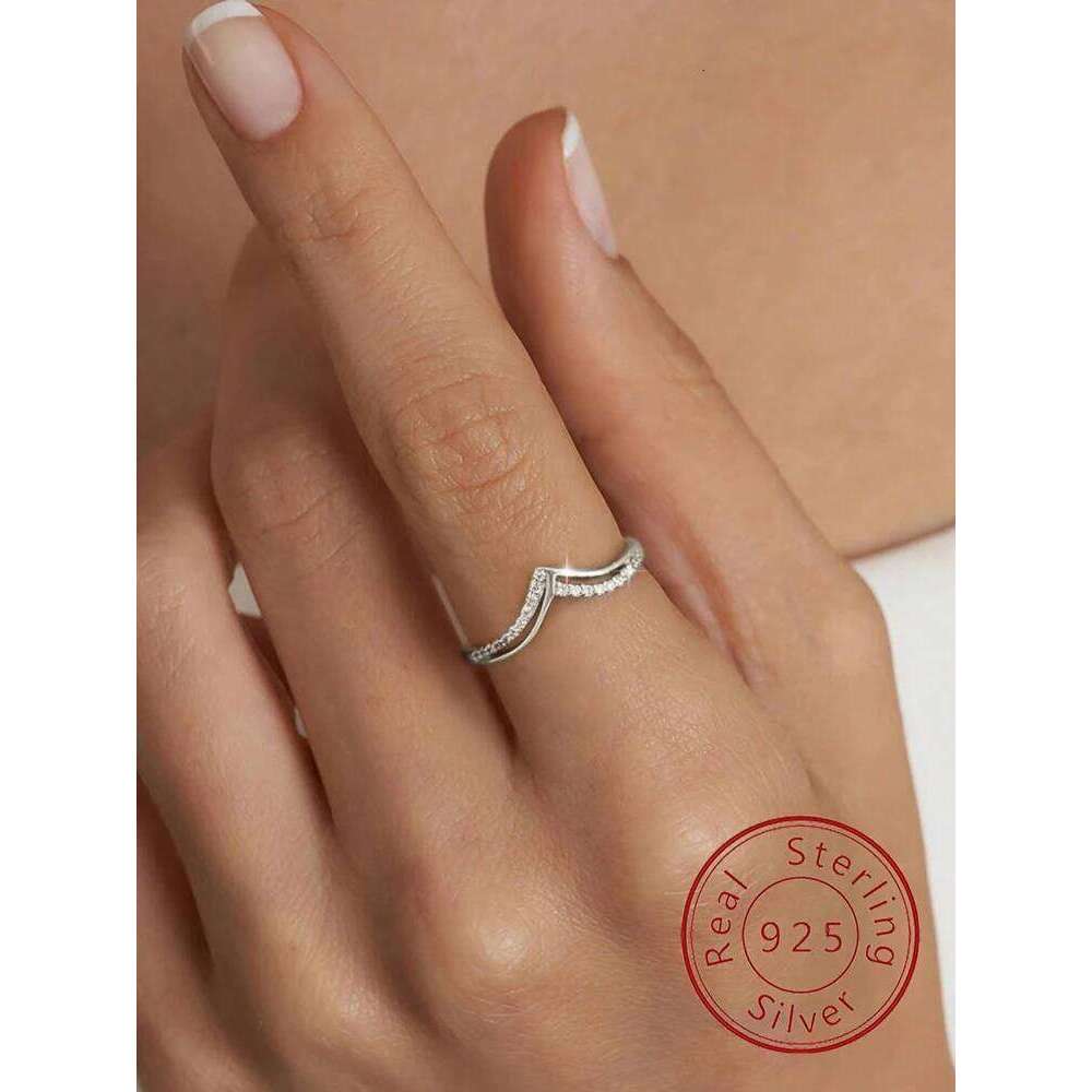 925 Sterling Silver Simple Personalized V Shaped Zircon Ring For Women Engagement Wedding Luxury High Quality Fine Jewelry XJ260127