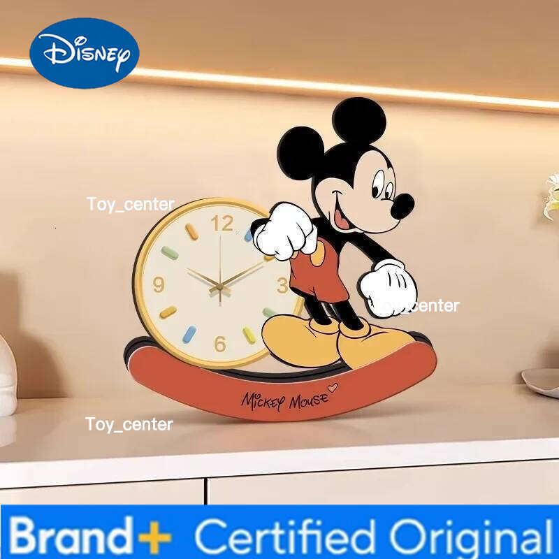 Disney Wooden Mickey Mouse Desktop Clock Ornament Action figure Creative alarm clock toys collection model room decoration kids gift H260128