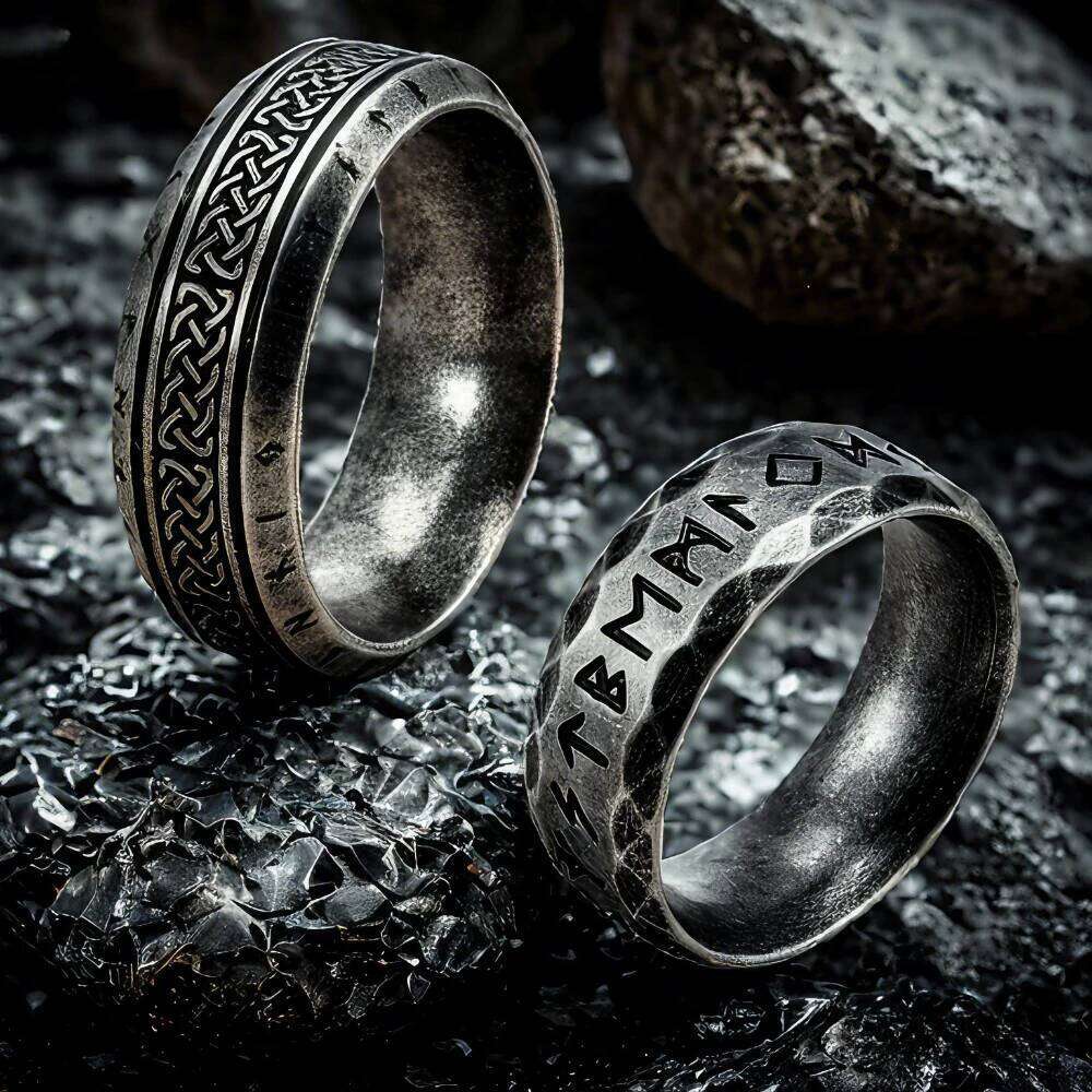 YILUOCD Stainless Steel Viking Runes Ring for Men Women Vintage Nordic Celtic Knot Rings Odin Letter Amulet Jewelry Wholesale XJ260127