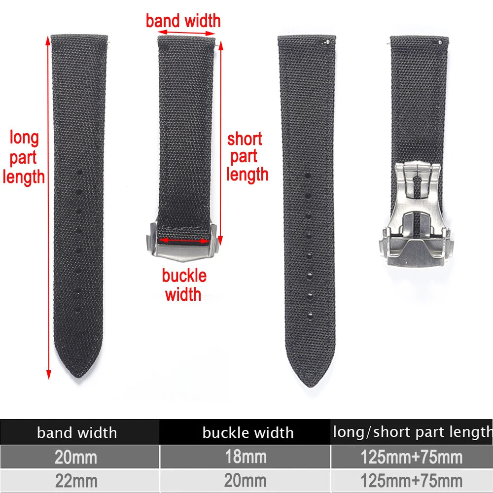 Deployant Sailcloth Watch Strap 20mm 22mm TwoSide Waterproof Nylon Quick Release With Folding Buckle Band for 260122