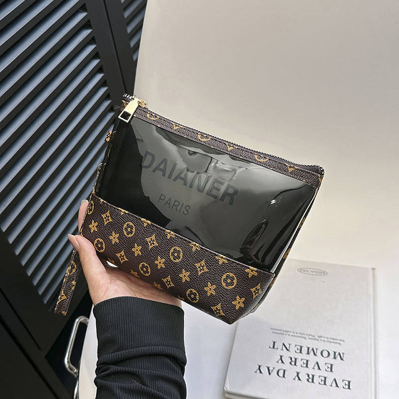 new PVC hand-held makeup bag with a high-end feel stylish and simple large-capacity toiletries bag waterproof storage bag