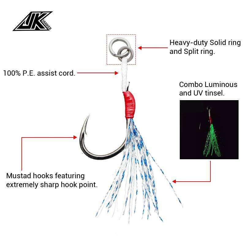 JK LAS-B Fishing Luminous Single Assist Hook Set Iseama High Carbon Steel Fish Hooks Japan Light Fishhooks Accessories Z260128