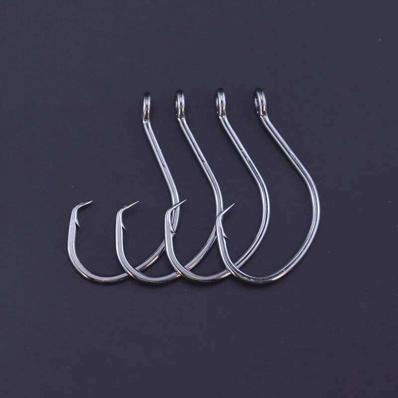 10pcs/lot Eye Hooks High Carbon Steel Flattened Bended Shank Strong Point Barbed Fishhooks For Fishing Trout Perch Bass Z260128