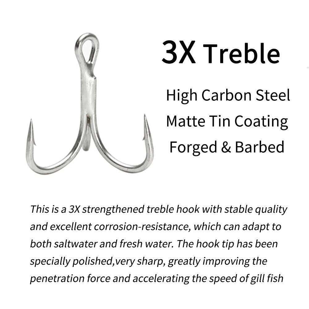 Ellllv 10pcs 3X Strong Treble Hook High Carbon Steel Matte Tin Coated Triple Fishhook Bass Saltwater Freshwater Fishing Tackle Z260128