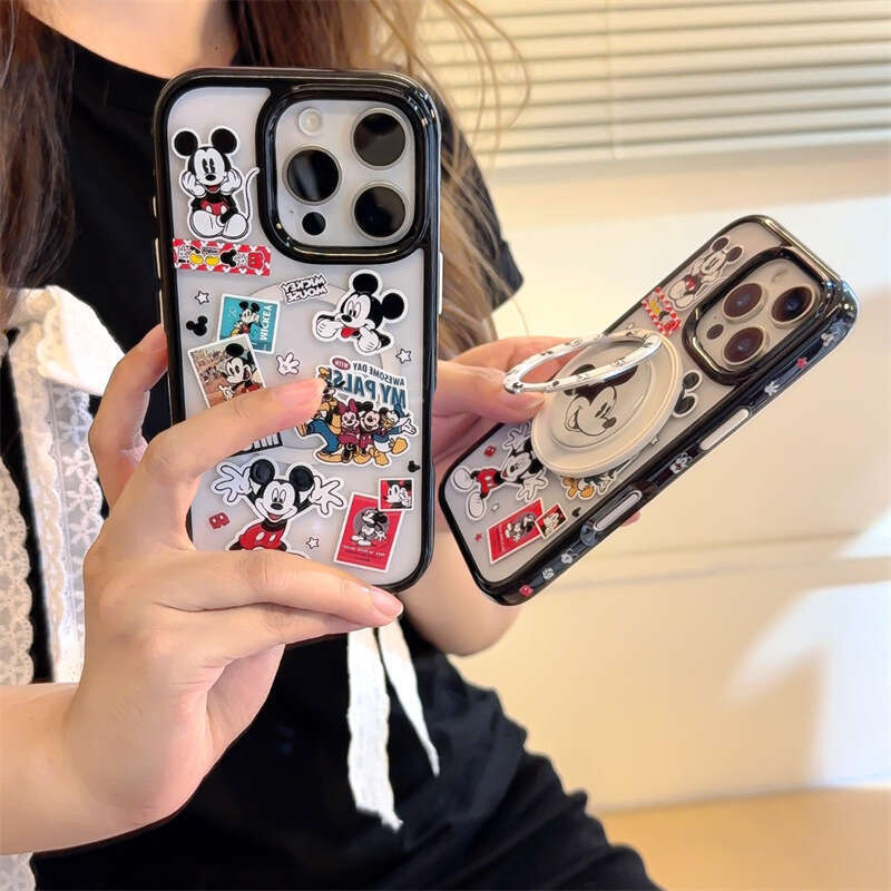 Cute Cartoon Mickey Magnetic Stand Apple 16promax Phone Suitable for 14pro Transparent Hard Case 15pro S260128