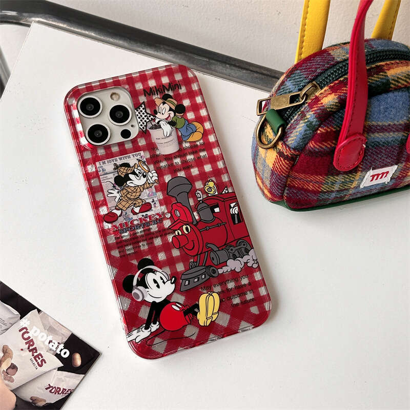 Compatible with Apple 14 Max Phone Case iPhone 15 Cute Red Plaid Mickey Mouse 16 Pro Niche New S260128