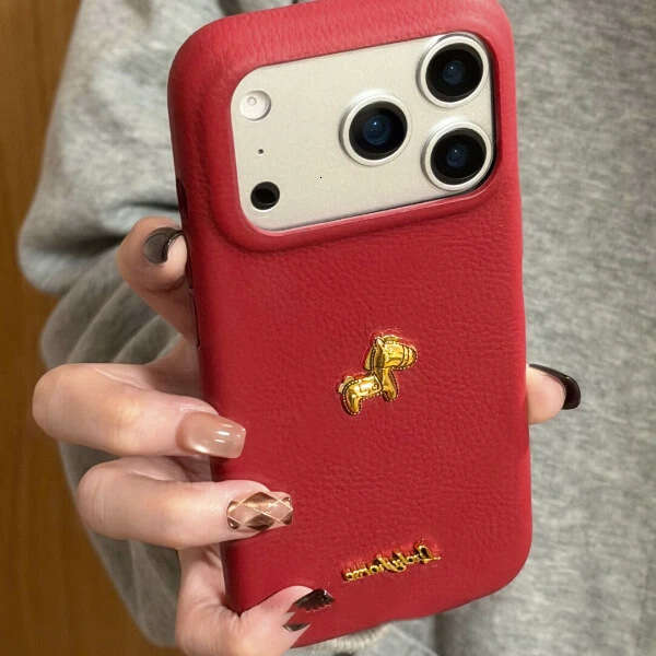 New Year 3D gold Pony Compatible with Apple 16/17 Pro Phone Case IP15 Leather Texture 14 Festive 13 Unisex 12 S260128