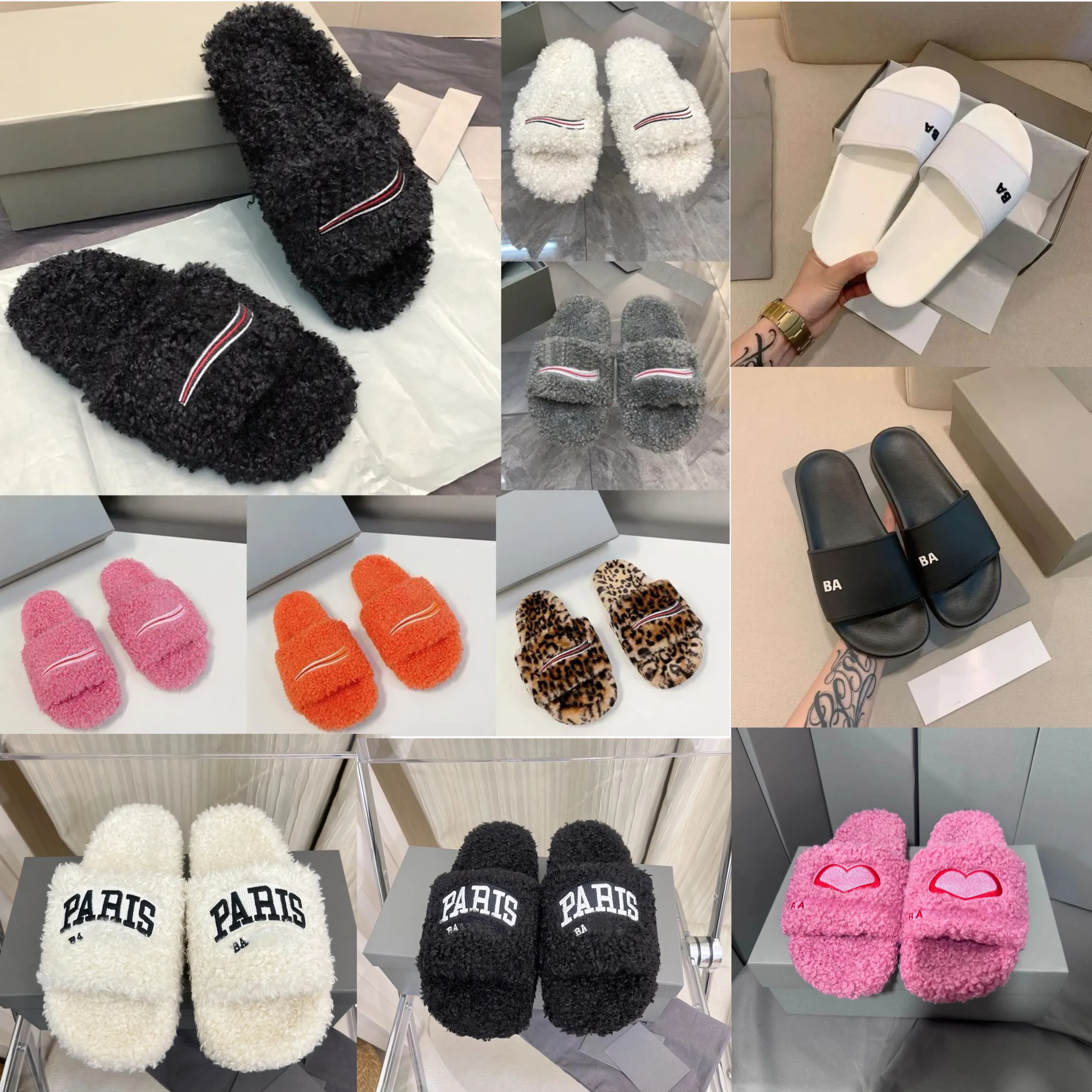 Women Fur Slides Furry Slippers Designer Mules Fall Winter Homewear Slide Men Footwear Paris Luxury Comfortable Fuzzy Flip Flop Fluffy Wool