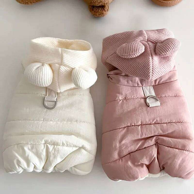 FAshion Winter Pet Down Jacket Dog Thickened Cotton Teddy Warm Hooded Clothes Puppy Plain-coloured Two-legged Coat XJ260127