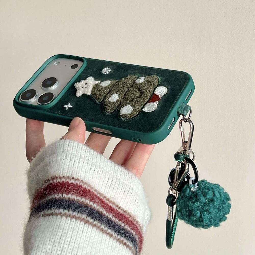 Autumn Winter Embroidered Christmas Tree Case for iPhone 17 Apple 16 Pro Max/15/14 New Niche 13 S260128