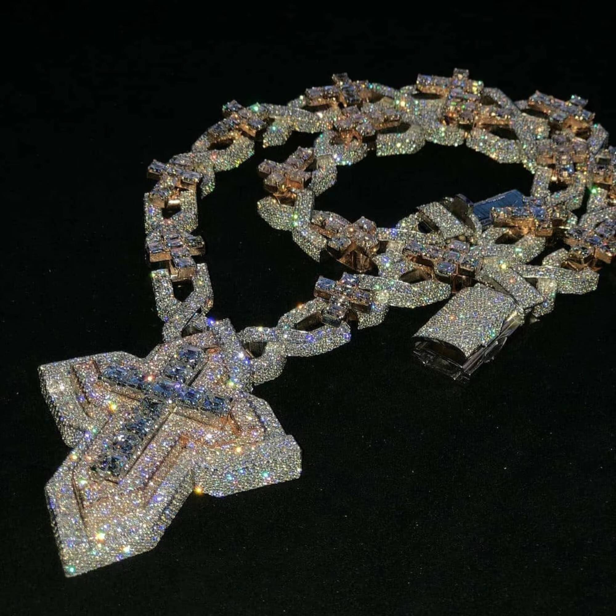 2026 In Stock Mens Fine Jewelry Set Iced Out Bling Rectangle vvs moissaniteia Hip Hop Cross Pendant Necklace Fashionable Cross Chain