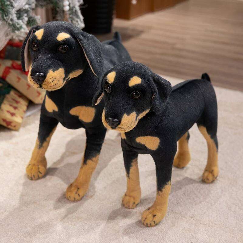 Rottweiler Simulated 3d Simulation Standing Black Dog Plush Stuffed Doberman Animal Super Realistic kid Christmas Halloween Gift Y260128