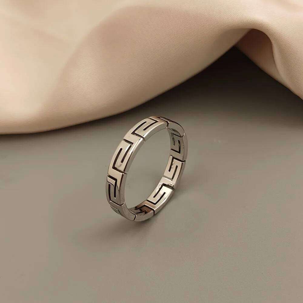 Creative - Greek key pattern stainless steel finger ring, high quality waterproof jewelry, gift for friends XJ260127