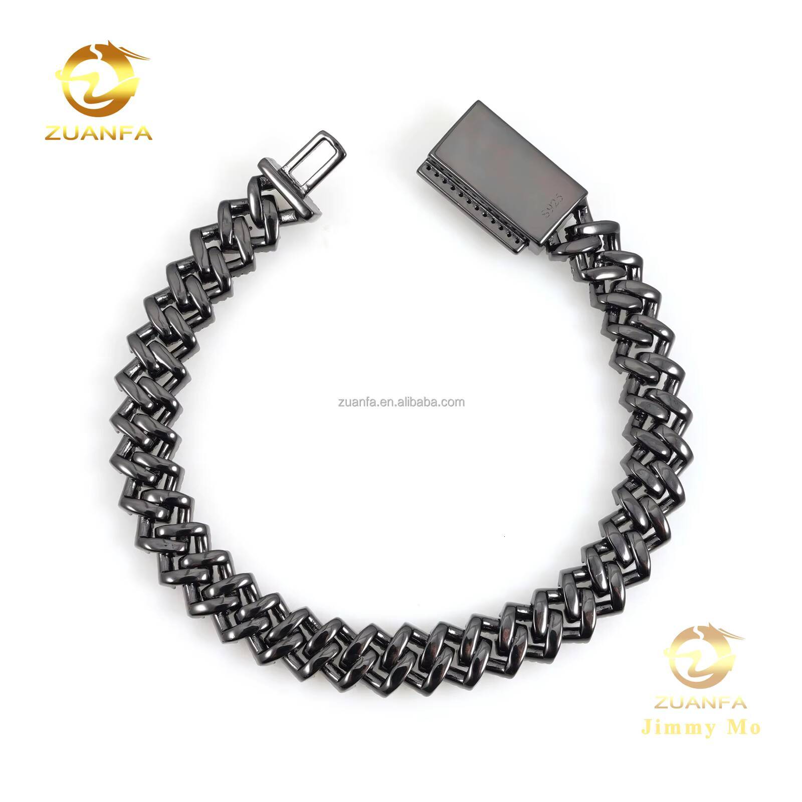 Customized Fashion Style 10mm 2Rows Black Stone 925 Silver Iced Out Hip Hop Jewelry Moissanite Diamond Miami Cuban Bracelet - view 7