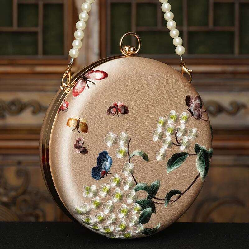 Silky Polyester Embroidered Retro Accessory For Cheongsam Women's Vintage Noble Lady's Chain Gold Metal Frame luxury tote shoulder bag Xiu L