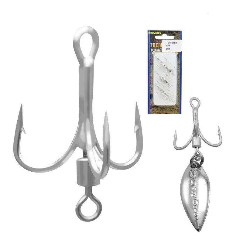 ZYZ Treble Hooks With Fishing Connector 360 Swivel Rings 4 Sizes High Carbon Steel Barbed Lure Jig Hard Bait Fishhooks Tackle Z260128