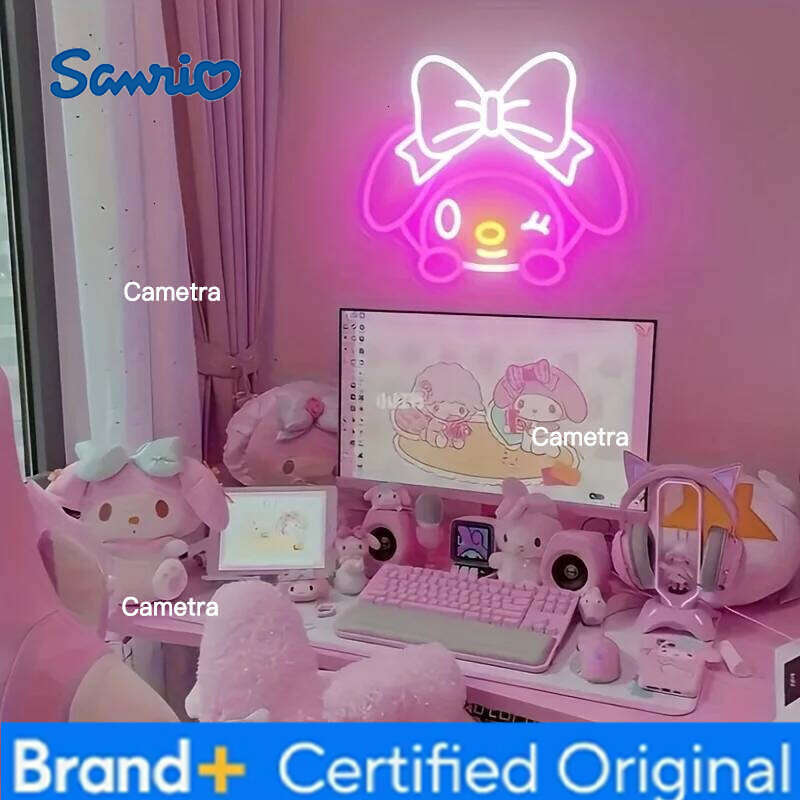 Sanrio My Melody Sign Light Cute LED Neon Lamp Pink Bow USB Powered Bedroom Teen Room Wall Decor Gift for Girls Boys Dimmable H260128