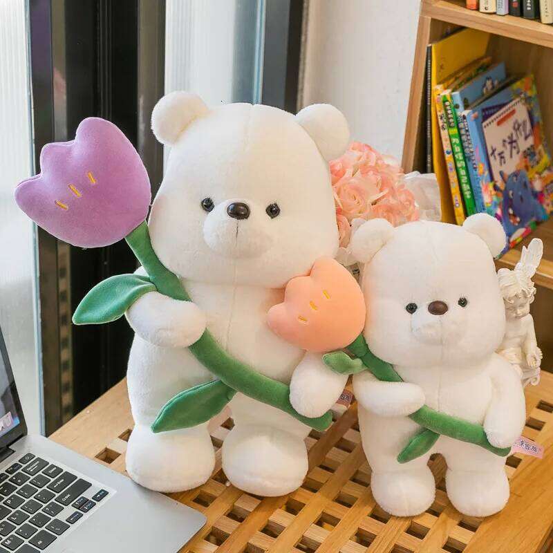 Tulip plush toys girls bed Valentine's Day sleep with teddy bear doll home decoration Y260128