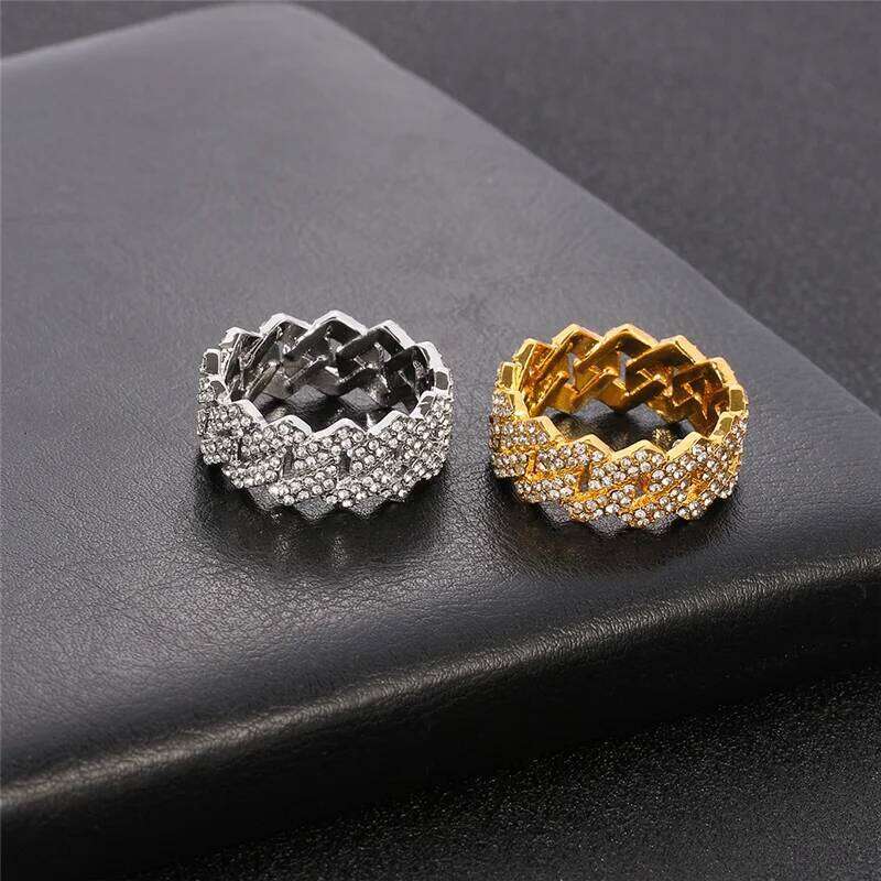 Iced Out Cuban Link Chain Ring for Men and Women, Gold Plated Bling, CZ Simulated Zircon, Hip Hop, Personalized Fashion XJ260127