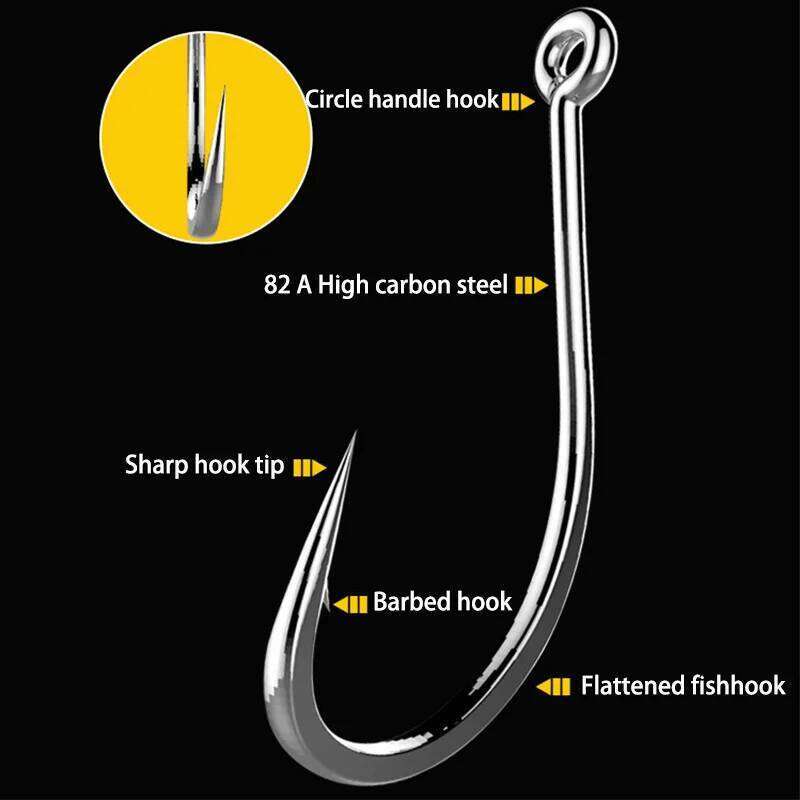 50pcs/lot Hooks High Carbon Stainless Steel Black Coating Flattened Sharp Barbed Fishhooks For Fresh&Saltwater Fishing Z260128