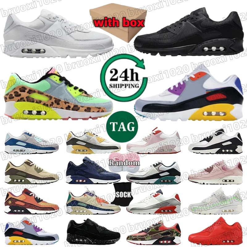 With Box 90s Running Shoes 90 Mens Trainers UNC Triple Black White Leather Red Wolf Grey Caramel Platform Loafers Outdoor Sports Sneakers Jogging Chaussures EUR 36-47