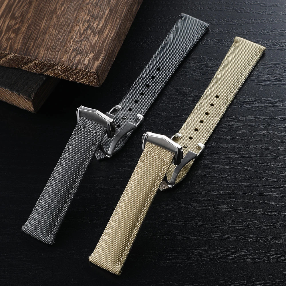 Deployant Sailcloth Watch Strap 20mm 22mm TwoSide Waterproof Nylon Quick Release With Folding Buckle Band for 260122