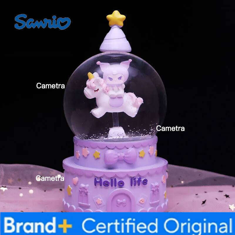 Sanrio Crystal Ball Cartoon Melody Lovers Birthady Gifts Glowing Snowflakes Music Box Home Decoration Desktop Ornament H260128