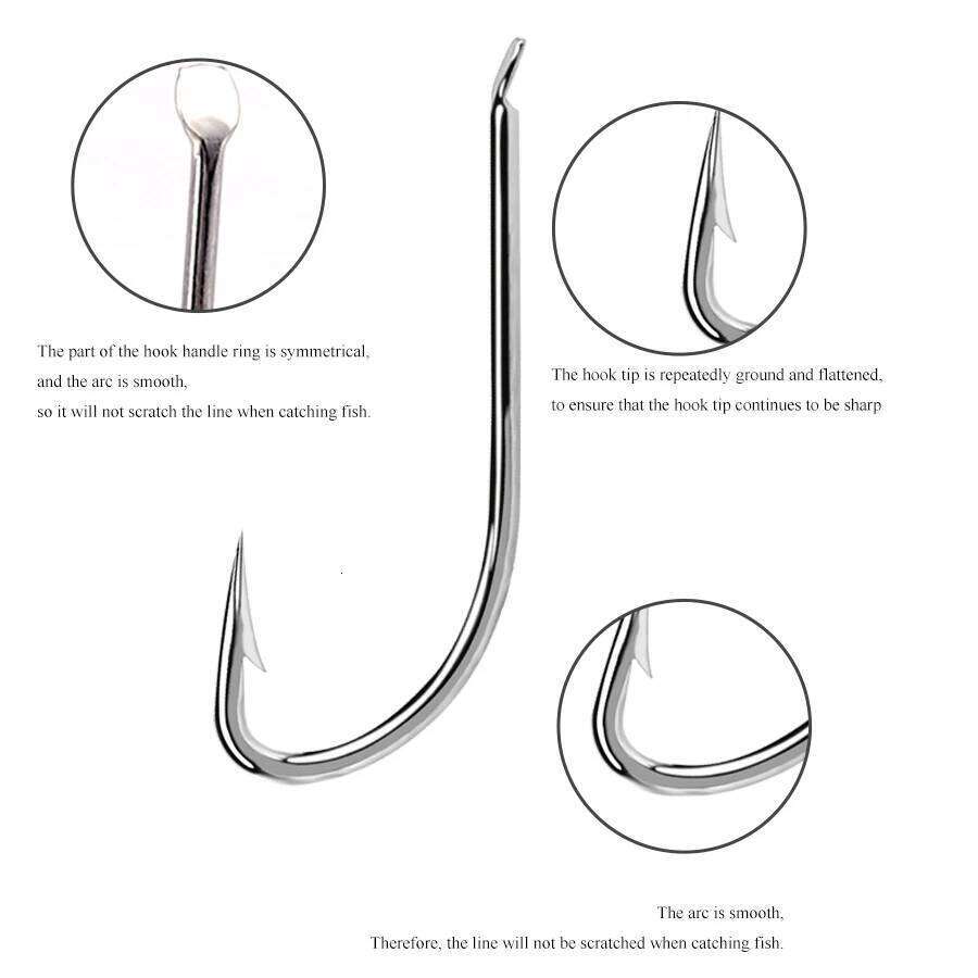 FTK 100PCS Saltwater High Carbon Steel White Single Worm Hook Crank Barbed Fishhook for Bass Fishing Tackle Z260128