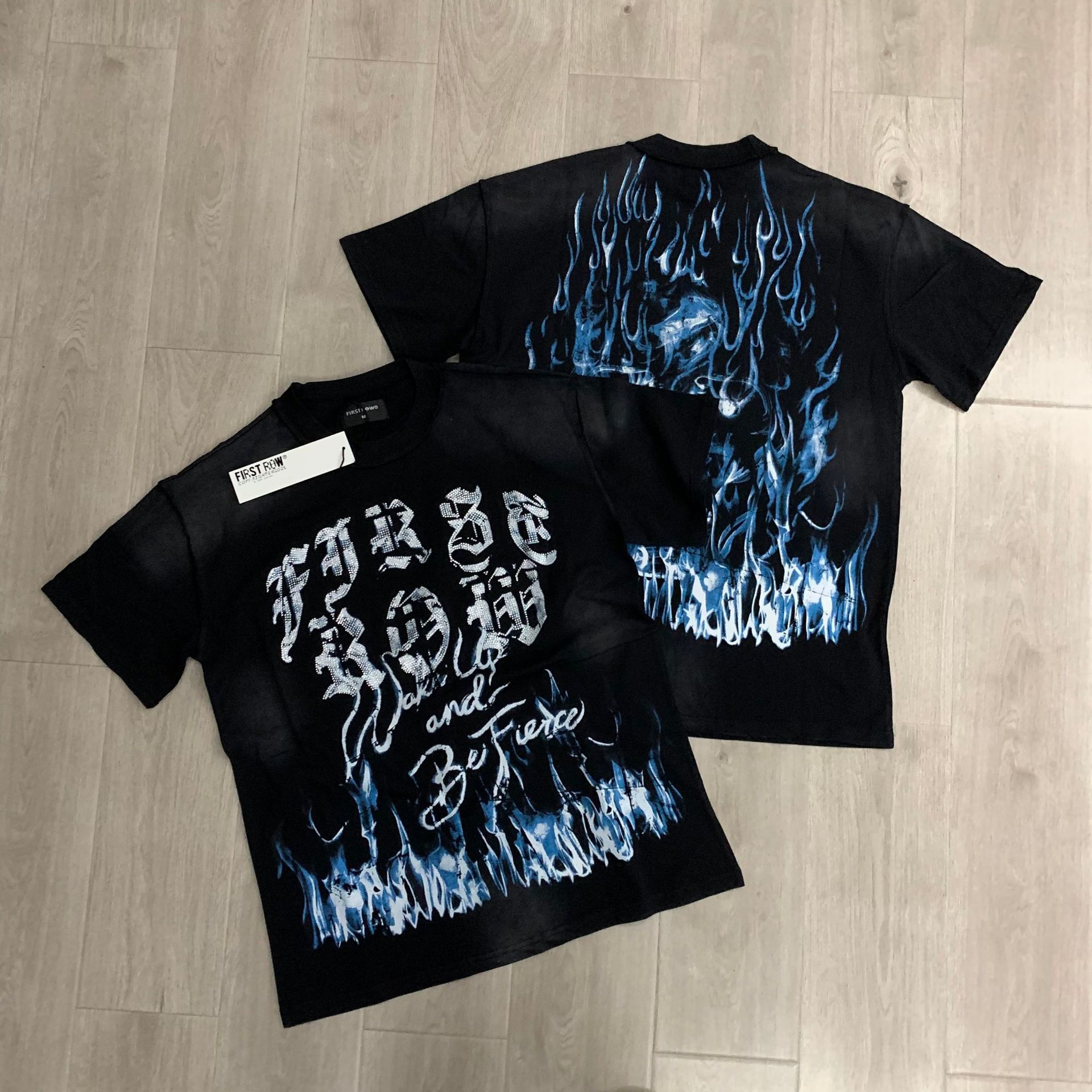 Men's T-shirts FIRST ROW High-end Cotton Short Sleeves Graphics Street Hip-hop Gothic Summer Prints Harajuku Short-sleeved Cotton Oversized Vinta