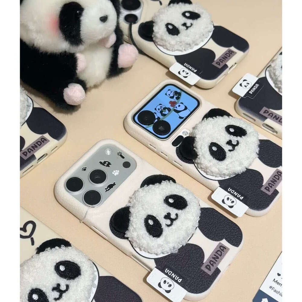 Plush 3D Panda Label Compatible with Apple 17 Pro Leather Texture Phone Case IP16/15 Plus Cute 14 for Women 13 S260128