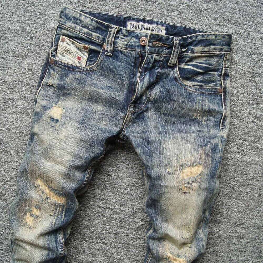 2023 Spring and Autumn New Fashion Casual Solid Color Vintage Ripped Men's Slim Comfortable Elastic High-Quality Jeans C260128