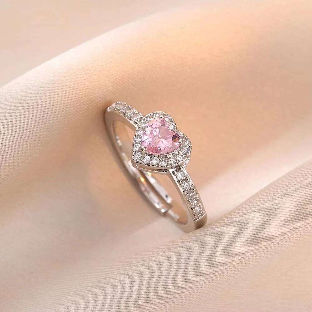 Charm Fashion Pink Heart Zircon Rings for Women Luxury Silver Color Stainless Steel Crystal Necklace Jewelry Set Gift Colorfast XJ260127