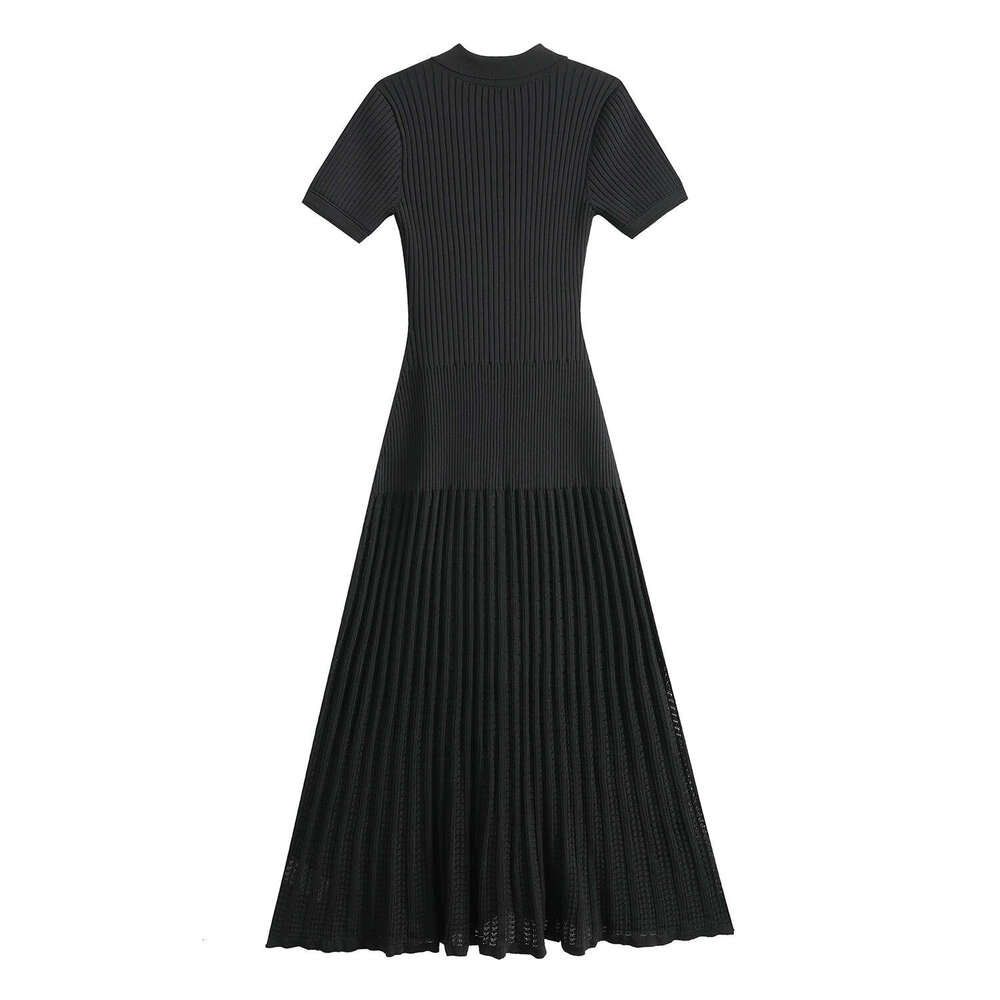 Ribbed slim fit new 2026 women's lapel pullover elegant hollow knit waist tight long skirt