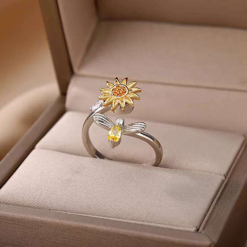 Anti Stress Anxiety Fidget Rings for Women Stainless Steel Sunflower Sun Star Spinner Ring Christmas Jewelry Gifts Dropshipping XJ260127