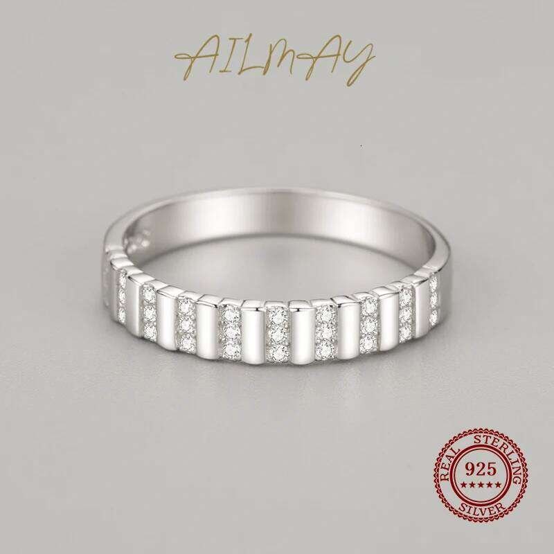 Ailmay Top Quality Real 925 Sterling Silver Trendy Charm Dazzling Clear CZ Geometry Finger Ring For Women Elegant Jewelry Gift XJ260127