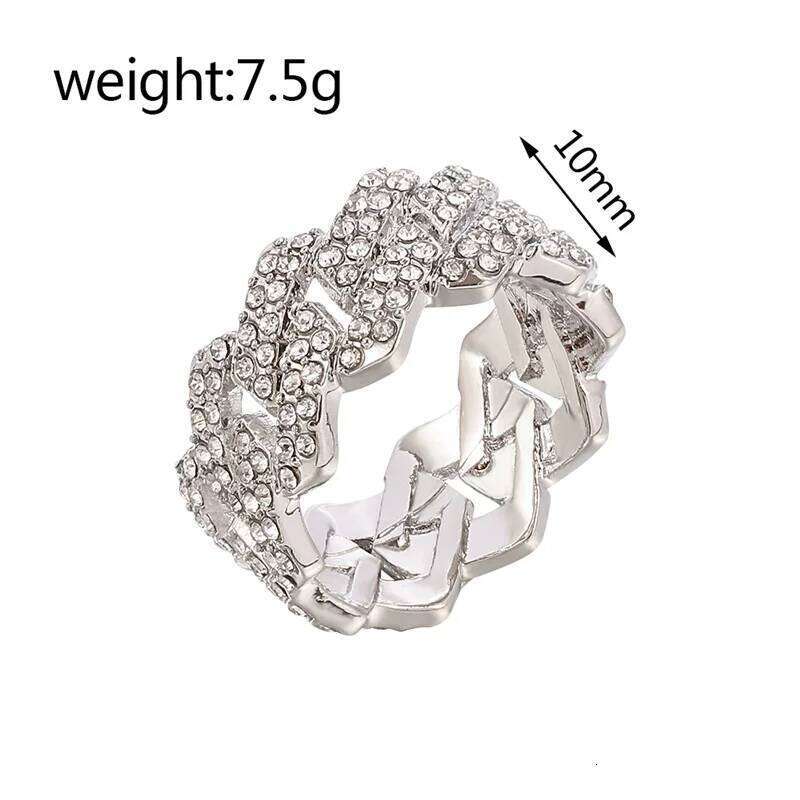 Iced Out Cuban Link Chain Ring for Men and Women, Gold Plated Bling, CZ Simulated Zircon, Hip Hop, Personalized Fashion XJ260127