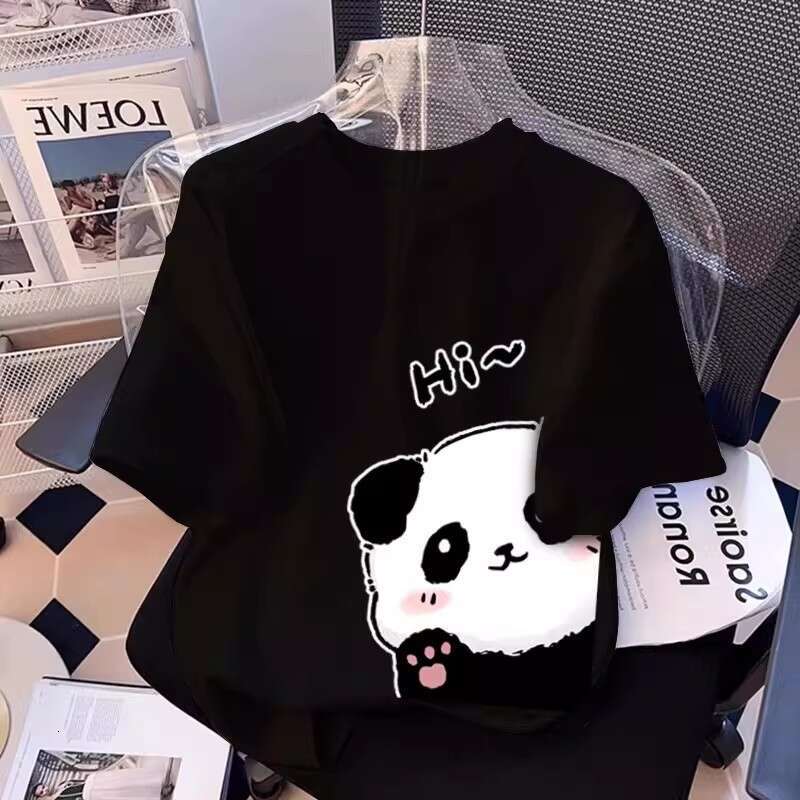 Panda Pure Cotton T-Shirt Short Women 2026 Summer New Fashion Stylish Loose Slimming Top Half Sleeve Tee