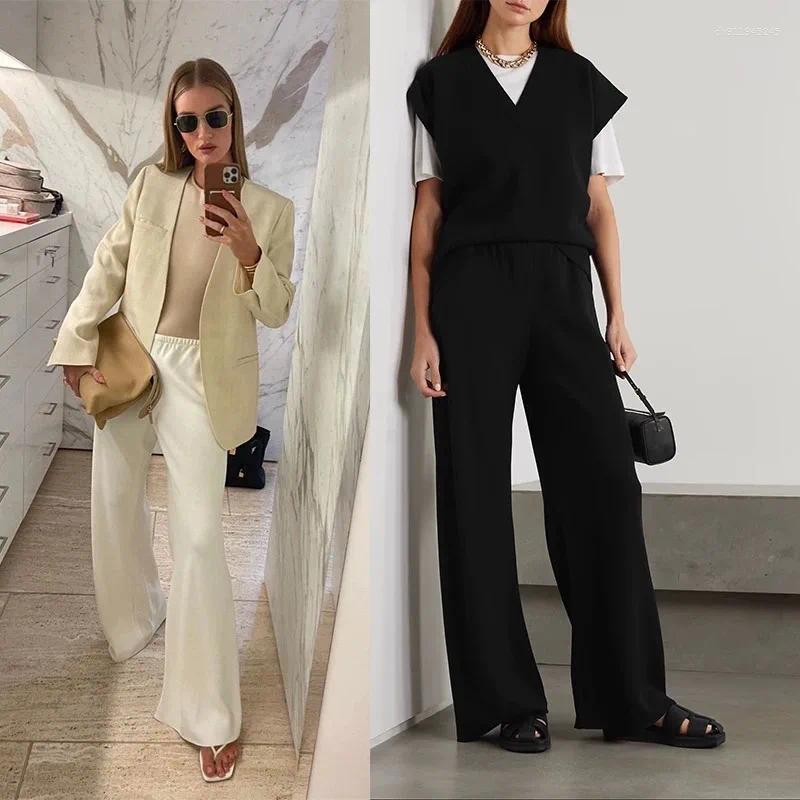 Women's Pants LUXURY-Air Casual GALA American Minimalist Style Ceiling Fixed Dye Coffee Black Wool Trousers Spring/Winter 2026