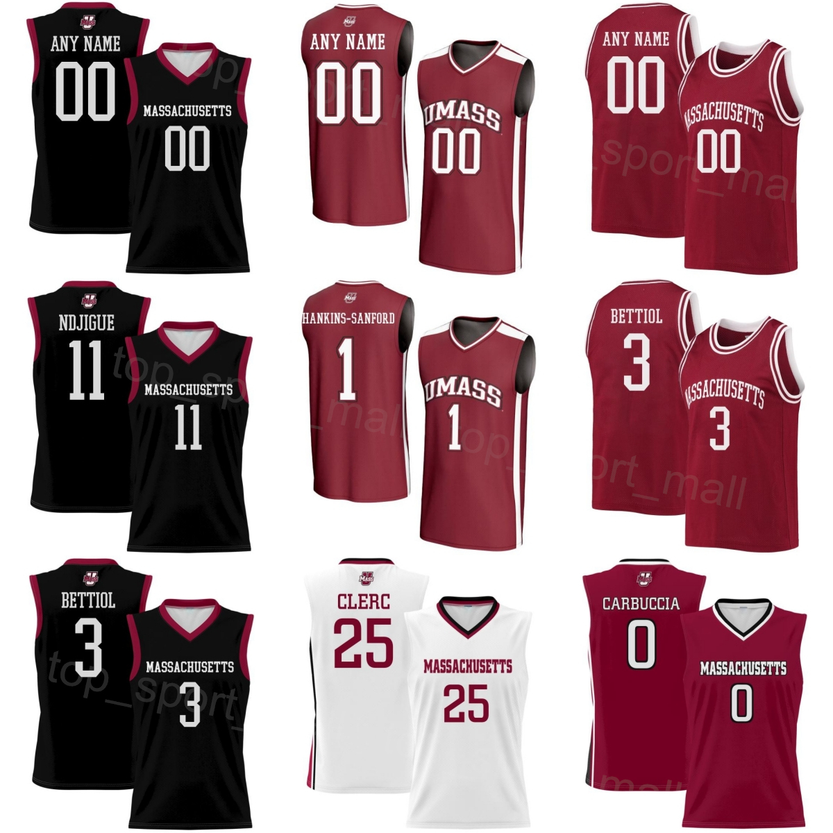 Printed College Basketball Massachusetts Minutemen Jersey 3 Leonardo Bettiol 24 Marcus Banks Daniel Hankins-Sanford KJei Parker Jayden Ndjigue Women Mens Child