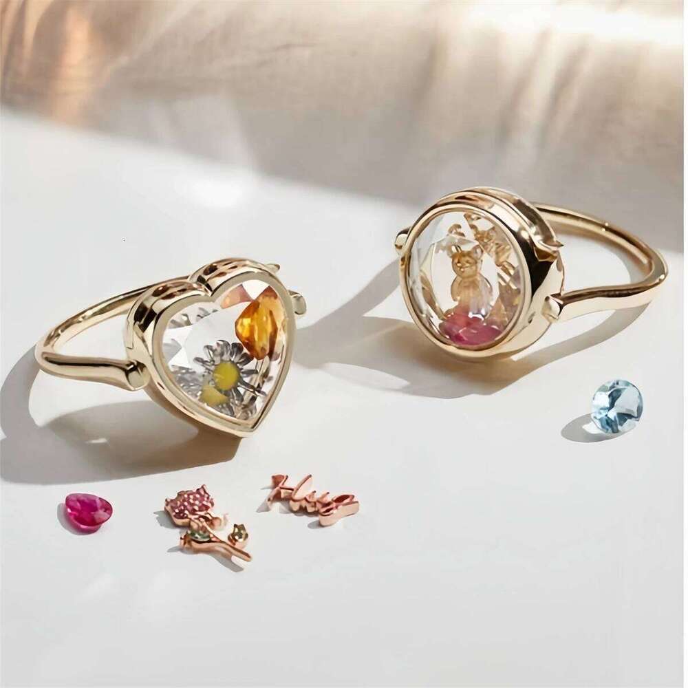 Hot selling heart-shaped circular box ring that can be opened DIY colorful zircon accessories gold-plated XJ260127